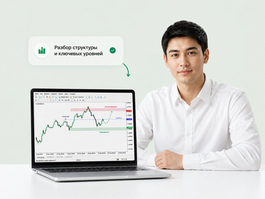 Разбор структуры рынка и ключевых уровней на графике EURUSD
