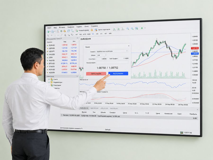 Окно ордера в торговом терминале: объём позиции, Stop Loss и Take Profit